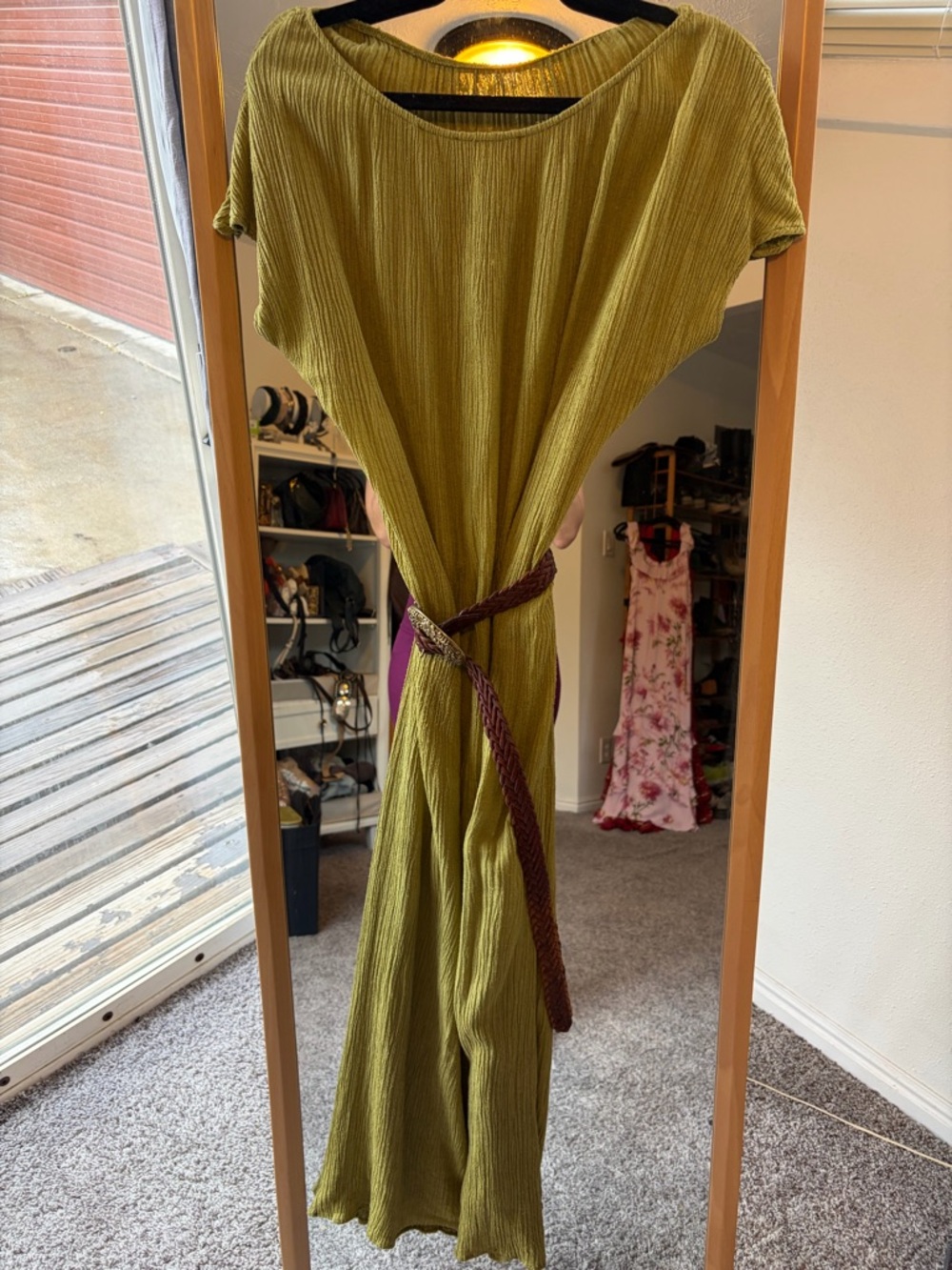 Olive Green Maxi Dress with Braided Waist Tie